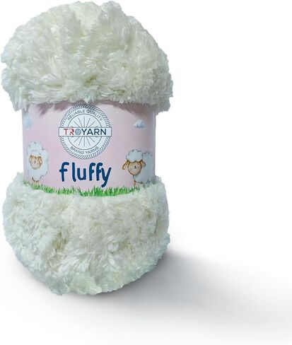 Troyarn Fluffy (1- حزمة شلات) 100% بوليستر مريح مكتنزة الوزن الكبير #5 للكروشيه والحياكة 3.52 أونصة (100 جرام) / 71 ياردة (65 م) (10709 - كريمي) in Kuwait