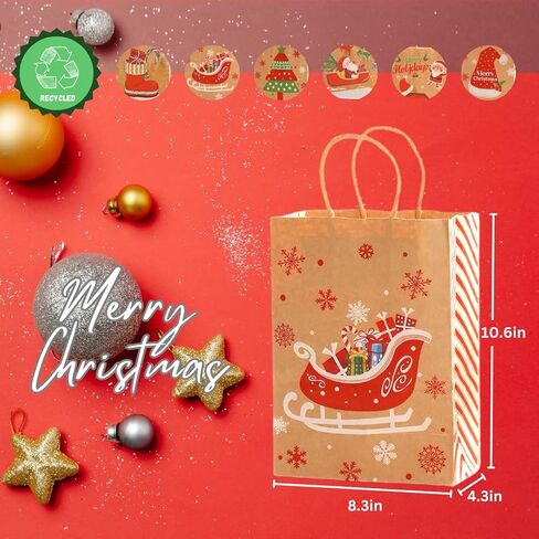Large Christmas Gift Bags - Pack of 12 Christmas Gift Bags - 6 Unique Designs, 2 bags of each design, Large Size (10.6 x 4.3 x 8.2 inches) - Perfect for Holiday Gifting in Saudi Arabia