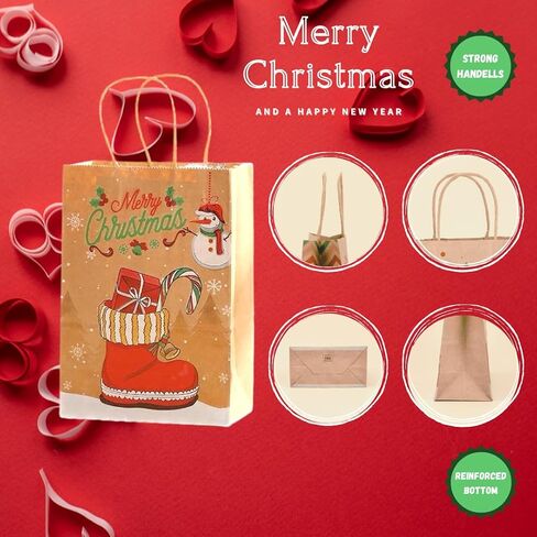 Large Christmas Gift Bags - Pack of 12 Christmas Gift Bags - 6 Unique Designs, 2 bags of each design, Large Size (10.6 x 4.3 x 8.2 inches) - Perfect for Holiday Gifting in Saudi Arabia
