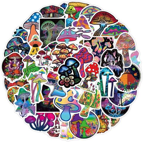 ملصقات كرتونية على شكل فطر سحري 50 قطعة من ملصقات الكمبيوتر المحمول ذات الطراز العصري، مجموعة ملصقات رائعة للوحة ماك بوك والسيارة على الجليد والدراجة والأمتعة وكوب الماء للهاتف المحمول (ب) in Kuwait