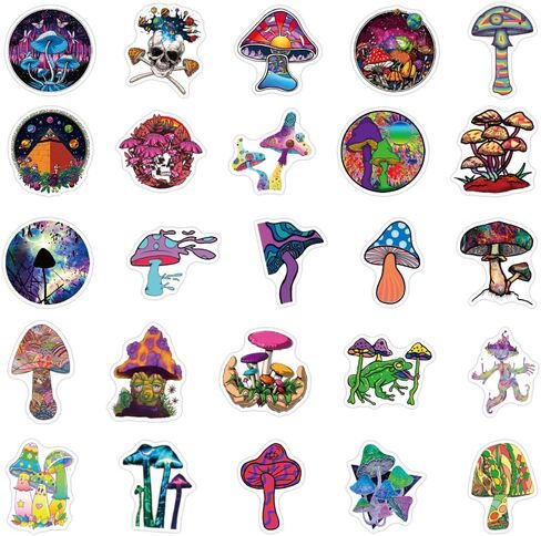 ملصقات كرتونية على شكل فطر سحري 50 قطعة من ملصقات الكمبيوتر المحمول ذات الطراز العصري، مجموعة ملصقات رائعة للوحة ماك بوك والسيارة على الجليد والدراجة والأمتعة وكوب الماء للهاتف المحمول (ب) in Kuwait