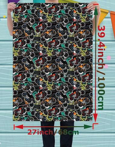 يو كوفر ورق تغليف هدايا عيد ميلاد بتصميم شاحنة مونستر للاطفال الاولاد من 3 قطع، ورق تغليف هدايا سيارة سباق سوداء كبيرة للرجال لحفلات استقبال المولود والعطلات مع خط مقطوع، ورق تغليف هدايا مسطح مطوي in Kuwait