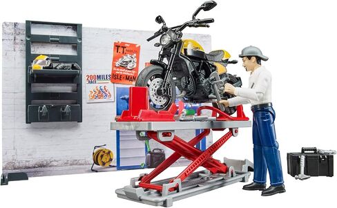 Bruder Bworld Set - Motorcycle Service w/Ducati Scrambler Cafe Racer in Saudi Arabia