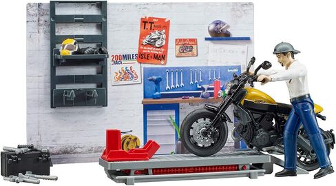 Bruder Bworld Set - Motorcycle Service w/Ducati Scrambler Cafe Racer in Saudi Arabia