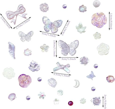Kukiwhy 350 PCS 3D Resin ABS Colorful Rose Flower Bows Butterfly Charms with Flatback Half Round Pearl Beads for Bracelet Earring Necklace Craft DIY Making Supplies (Purple) in Kuwait