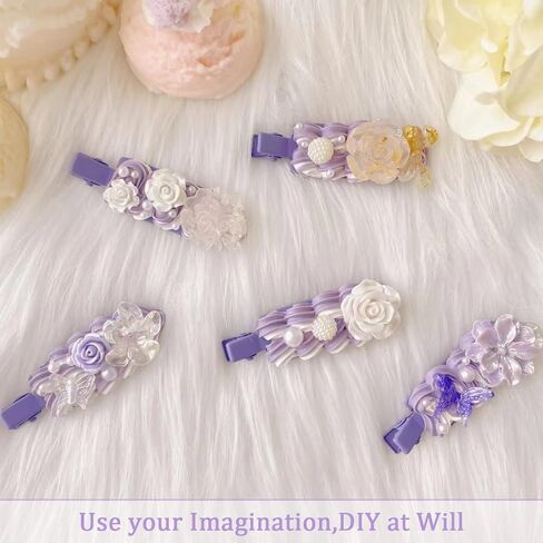 Kukiwhy 350 PCS 3D Resin ABS Colorful Rose Flower Bows Butterfly Charms with Flatback Half Round Pearl Beads for Bracelet Earring Necklace Craft DIY Making Supplies (Purple) in Kuwait