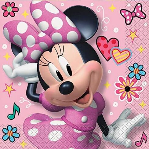 Minnie Birthday Party Supplies Bundle Pack includes 16 Lunch Dinner Plates, 16 Hot Pink Dessert Cake Plates, 16 Beverage Cake Napkins, 16 Lunch Dinner Napkins in Saudi Arabia
