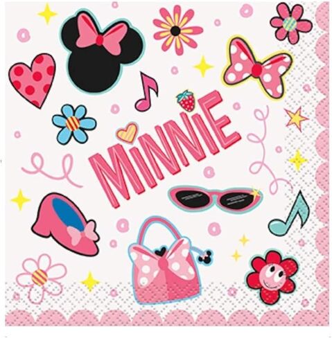 Minnie Birthday Party Supplies Bundle Pack includes 16 Lunch Dinner Plates, 16 Hot Pink Dessert Cake Plates, 16 Beverage Cake Napkins, 16 Lunch Dinner Napkins in Saudi Arabia