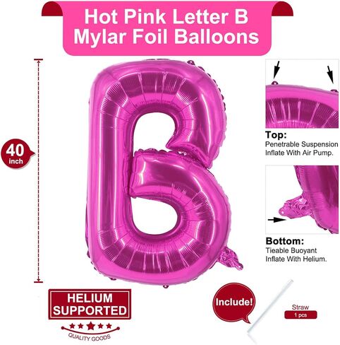 Lovoir 40 Inch Large Hot Pink Letter E Balloons Big Size Jumbo Mylar Foil Helium Balloon for Birthday Party Celebration Decorations Alphabet Hot Pink E in Kuwait