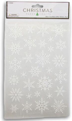 Christmas White Snowflakes Glitter Stickers - Adhesive Decals for Crafts & Scrapbooks - 30 Pieces in Saudi Arabia