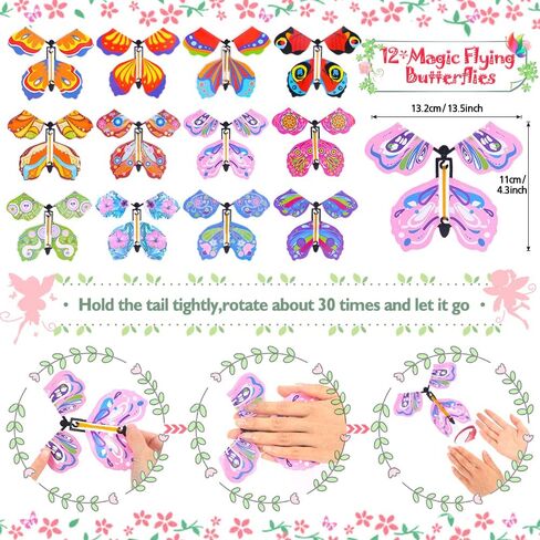 114 قطعة من هدايا الحفلات على شكل فراشة للبنات، هدايا الحفلات لعيد ميلاد الاطفال، فراشة طائرة سحرية، مشبك شعر، سوار وسوار وسوار سلسلة مفاتيح وخاتم فراشة، لوازم حفلات هدية للبنات in Kuwait