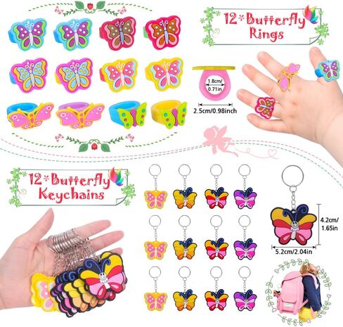 114 قطعة من هدايا الحفلات على شكل فراشة للبنات، هدايا الحفلات لعيد ميلاد الاطفال، فراشة طائرة سحرية، مشبك شعر، سوار وسوار وسوار سلسلة مفاتيح وخاتم فراشة، لوازم حفلات هدية للبنات in Kuwait