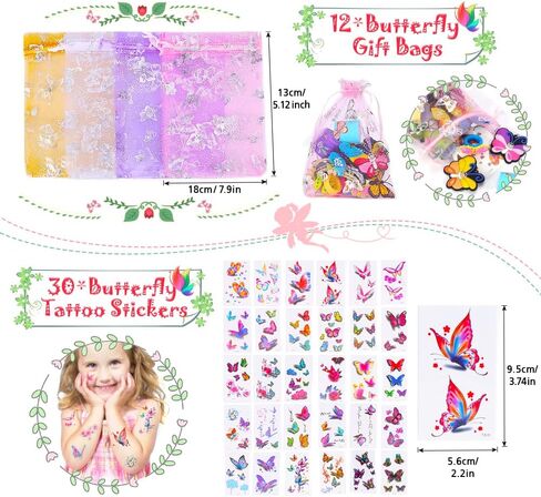 114 قطعة من هدايا الحفلات على شكل فراشة للبنات، هدايا الحفلات لعيد ميلاد الاطفال، فراشة طائرة سحرية، مشبك شعر، سوار وسوار وسوار سلسلة مفاتيح وخاتم فراشة، لوازم حفلات هدية للبنات in Kuwait