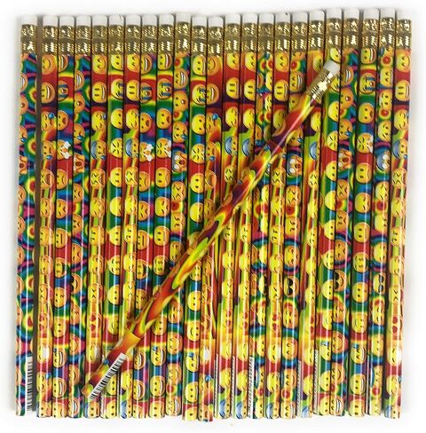 لاكي باين اقلام رصاص بتصميم رموز تعبيرية مرحة للحفلات المبتسمة، صنعت في الولايات المتحدة الامريكية (مجموعة من 24 قلم) in Kuwait