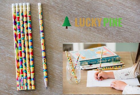 لاكي باين اقلام رصاص بتصميم رموز تعبيرية مرحة للحفلات المبتسمة، صنعت في الولايات المتحدة الامريكية (مجموعة من 24 قلم) in Kuwait