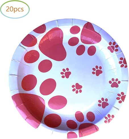 لوازم حفلات أعياد الميلاد برسمة مخلب الجرو، 20 طبقًا و20 منديلاً، مطبوعات مخالب الكلب لتزيين حفلات أعياد الميلاد وحفلات استقبال المولود in Kuwait