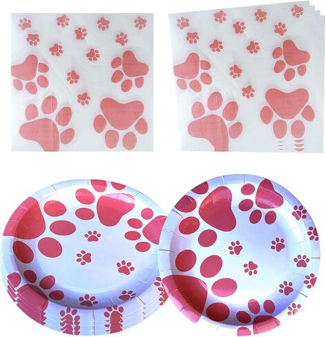 لوازم حفلات أعياد الميلاد برسمة مخلب الجرو، 20 طبقًا و20 منديلاً، مطبوعات مخالب الكلب لتزيين حفلات أعياد الميلاد وحفلات استقبال المولود in Kuwait