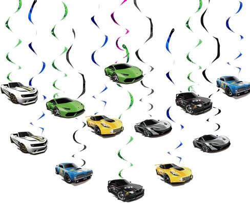 لوازم الحفلات ذات عجلات السيارة الساخنة من ADRICH، 12 * دوامات معلقة لديكورات أعياد ميلاد السيارة الساخنة، والأطفال الأولاد والبنات لديكورات حفلات أعياد الميلاد، موضوع سعيد. in Kuwait