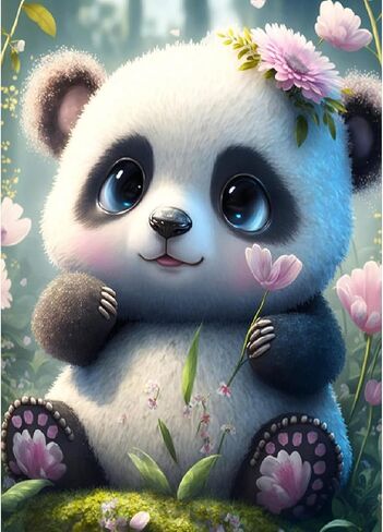 Lxmsja 5D DIY Cute Panda Diamond Gem Art Painting for Adults, Panda Diamond Painting Kits, Full Drill Crystal Rhinestone Arts and Crafts for Gifts Wall Decor 12X16inch in Saudi Arabia