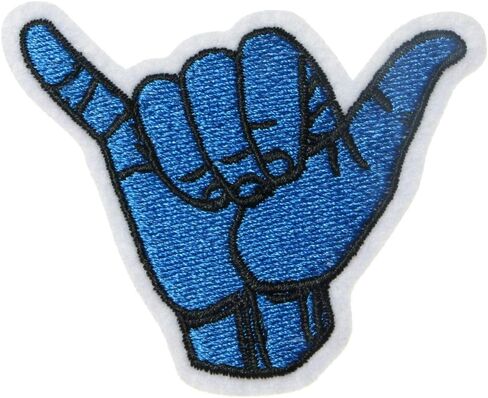 JPT - Hand Symbol Shaka Sign Hawaii Finger Cute Cartoon Embroidered Applique Iron/Sew on Patches Badge Cute Logo Patch on Vest Jacket Shirt Hat Jean Clothing Bag in Kuwait