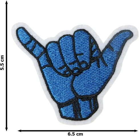 JPT - Hand Symbol Shaka Sign Hawaii Finger Cute Cartoon Embroidered Applique Iron/Sew on Patches Badge Cute Logo Patch on Vest Jacket Shirt Hat Jean Clothing Bag in Kuwait