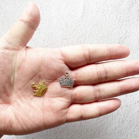 100 قطعة من Pinhoollgo دلايات على شكل تاج من خليط معدني DIY دلاية على شكل تاج لصنع السوار والقلادة، وصنع المجوهرات بنفسك، فضي وذهبي، 50 قطعة/ألوان in Kuwait