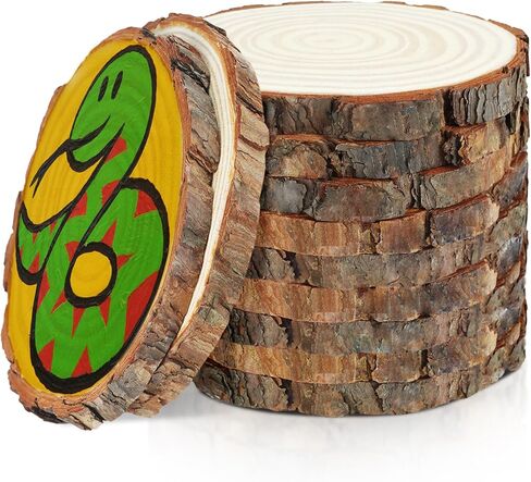 اف اس دبليو سي سي كيه 6 قطع من شرائح الخشب غير المكتملة، دائرة خشبية مستديرة 6.3-7 انش مع لحاء شجرة، قطع مركزية خشبية ريفية كبيرة لتزيين طاولة الزفاف والحرف اليدوية in Kuwait