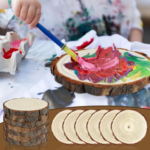 اف اس دبليو سي سي كيه 6 قطع من شرائح الخشب غير المكتملة، دائرة خشبية مستديرة 6.3-7 انش مع لحاء شجرة، قطع مركزية خشبية ريفية كبيرة لتزيين طاولة الزفاف والحرف اليدوية in Kuwait