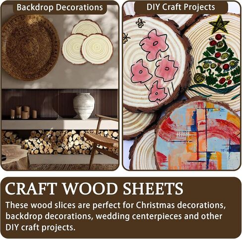 اف اس دبليو سي سي كيه 6 قطع من شرائح الخشب غير المكتملة، دائرة خشبية مستديرة 6.3-7 انش مع لحاء شجرة، قطع مركزية خشبية ريفية كبيرة لتزيين طاولة الزفاف والحرف اليدوية in Kuwait