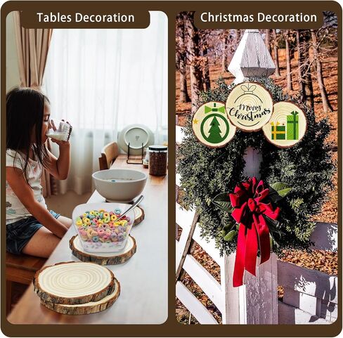 اف اس دبليو سي سي كيه 6 قطع من شرائح الخشب غير المكتملة، دائرة خشبية مستديرة 6.3-7 انش مع لحاء شجرة، قطع مركزية خشبية ريفية كبيرة لتزيين طاولة الزفاف والحرف اليدوية in Kuwait