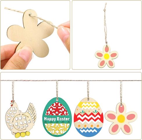 Toyvian 48 Pieces Easter Crafts Wooden Ornaments Unfinished Crafts Hanging Embellishments Crafts for Kids Easter Party Supplies DIY Decor in Kuwait