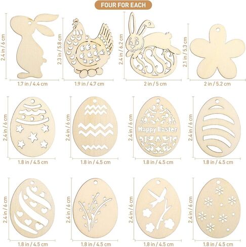 Toyvian 48 Pieces Easter Crafts Wooden Ornaments Unfinished Crafts Hanging Embellishments Crafts for Kids Easter Party Supplies DIY Decor in Kuwait