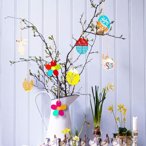 Toyvian 48 Pieces Easter Crafts Wooden Ornaments Unfinished Crafts Hanging Embellishments Crafts for Kids Easter Party Supplies DIY Decor in Kuwait