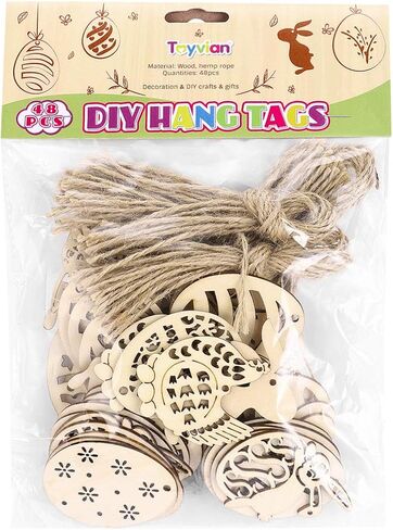 Toyvian 48 Pieces Easter Crafts Wooden Ornaments Unfinished Crafts Hanging Embellishments Crafts for Kids Easter Party Supplies DIY Decor in Kuwait