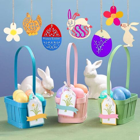 Toyvian 48 Pieces Easter Crafts Wooden Ornaments Unfinished Crafts Hanging Embellishments Crafts for Kids Easter Party Supplies DIY Decor in Kuwait