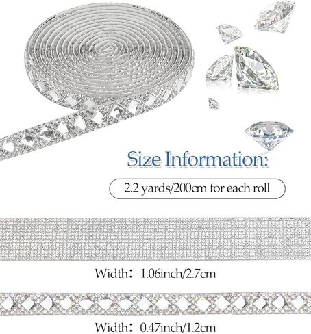 شريط ألماس من حجر الراين الكريستالي ذاتي اللصق بطول 4.4 ياردة، ملصقات شريطية من الألماس الفضي اللامع للحرف الفنية، نمطان من الملابس المصنوعة من أحجار الراين الكريستالية DIY، والهاتف، والحقيبة، وديكور السيارة (كرتان) in Kuwait