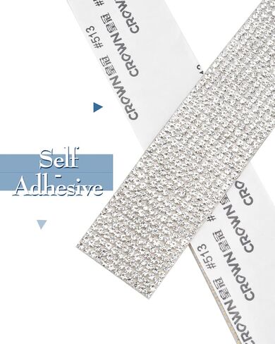شريط ألماس من حجر الراين الكريستالي ذاتي اللصق بطول 4.4 ياردة، ملصقات شريطية من الألماس الفضي اللامع للحرف الفنية، نمطان من الملابس المصنوعة من أحجار الراين الكريستالية DIY، والهاتف، والحقيبة، وديكور السيارة (كرتان) in Kuwait