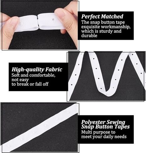 OLYCRAFT 2 Rolls 10 Yards/Roll Black Snap Button Tape Polyester Snap Button Trim Sewing Snap Fastener Tape Snap Ribbon Fasteners for DIY Clothing Sewing Accessories in Saudi Arabia