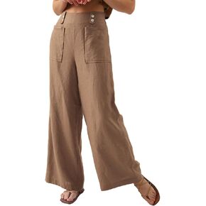 Amazhiyu Womens Pure Linen High Waist Wide Leg Pants with Pockets for Casual Summer in Kuwait