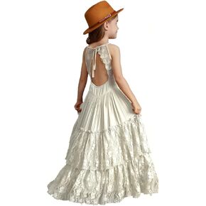 Girls Kids Lace Back Full-Length Backless Tulle Party Holiday Flower Girl Dress Size 4-14 in Kuwait