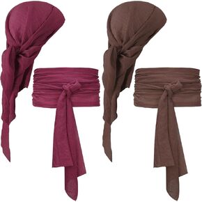 Newcotte 4 Pcs Pirate Costume Men Women Pirate Head Scarf Pirate Sash Belt Accessories Pirate Bandana Headband Waist Belt…