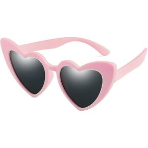WZWLKJ Love Heart Shaped Sunglasses for Girls Vintage UV 400 Protection Soft Rubber Kids Sunglasses for Holiday Outdoor Beach