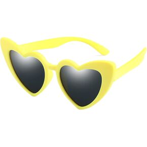 WZWLKJ Love Heart Shaped Sunglasses for Girls Vintage UV 400 Protection Soft Rubber Kids Sunglasses for Holiday Outdoor Beach