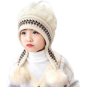 XYX Girls Winter Warm Elastic Soft Ear Protection Knitted Sherpa Ski Hats Fleece Lined Peruvian Cover Ears Beanie Hat in Saudi Arabia