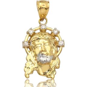 رأس يسوع بلونين من الذهب الأصفر عيار 10 قيراط من LoveBling مع قلادة على شكل هالة تشيكوسلوفاكيا (1.20 بوصة × 0.60 بوصة) in Saudi Arabia