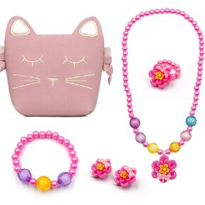 SJkunni Toddler Play Jewelry for Little Girls,Children Kids Dress Up Pink Purse Bracelet Neclace Ring Earrings in Kuwait