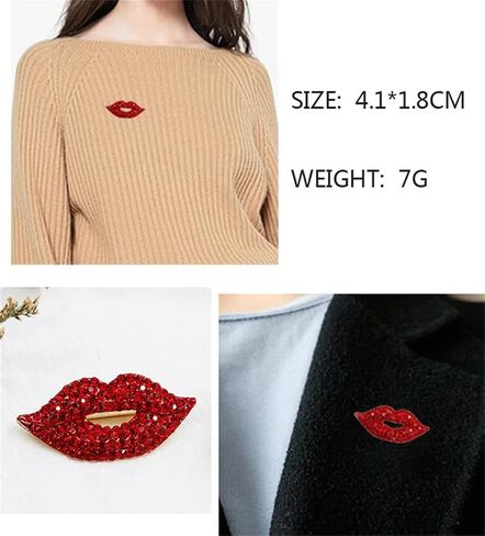 Red Lips Rhinestone Brooch Pin Women Red Lips Full Rhinestone Brooch Pin Creative Sexy Crystal Shining Mouth Brooch Party Wedding Jewelry Accessories Gift in Saudi Arabia
