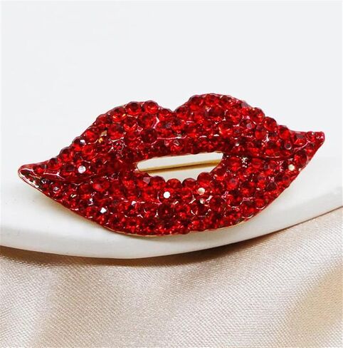 Red Lips Rhinestone Brooch Pin Women Red Lips Full Rhinestone Brooch Pin Creative Sexy Crystal Shining Mouth Brooch Party Wedding Jewelry Accessories Gift in Saudi Arabia