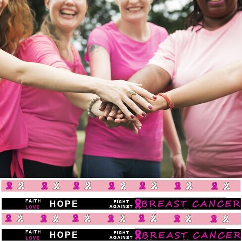 AILAIKE 65PCS Breast Cancer Awareness,Flag, Pins, Hand Flags, Wristbands,Pink Ribbon Awareness Day Kit in Saudi Arabia