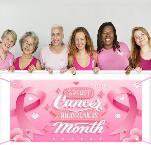AILAIKE 65PCS Breast Cancer Awareness,Flag, Pins, Hand Flags, Wristbands,Pink Ribbon Awareness Day Kit in Saudi Arabia